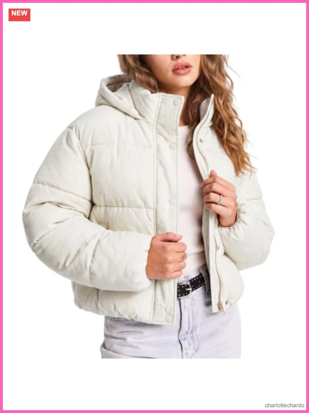 Womens Cropped Puffer Jacket Hooded Quilted Winter Coat Warm